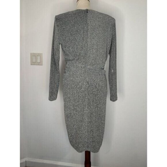 ZARA Dress Silver Metallic XXL Sexy V-Neck Cocktail Long Sleeve - Picture 10 of 12
